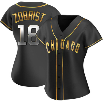 Men's Majestic Chicago Cubs #18 Ben Zobrist Replica Grey Road Cool Base MLB  Jersey