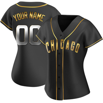 Replica Custom Women's Chicago Cubs Black Golden Alternate Jersey