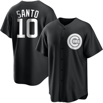 Men's Majestic Chicago Cubs #10 Ron Santo Authentic Blue/White Strip  Cooperstown Throwback MLB Jersey